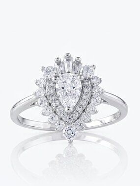Vintage Style Edwardian Pear Halo Ring - 925 Sterling Silver  Art Deco